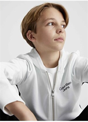 Calvin Klein Beyaz Erkek Hırka TERRY COLOR BLOCK ZIP-THROUGH