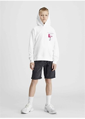 Calvin Klein Baskılı Erkek Beyaz Sweatshırt TERRY PHOTOGRAPH HOODIE