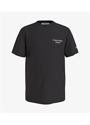 Calvin Klein Siyah Erkek T-Shirt CKJ STACK LOGO V-NECK T-SHIRT