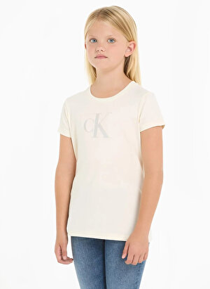 Calvin Klein Siyah Kadın T-Shirt IRIDESCENT CK LG SLIM SS T-SHIRT
