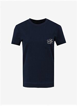 Brooks Brothers Bisiklet Yaka Lacivert Kadın T-Shirt Logo Nakışlı Basic Tshirt