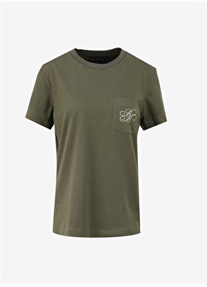 Brooks Brothers Bisiklet Yaka Haki Kadın T-Shirt Logo Nakışlı Basic Tshirt