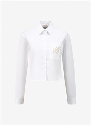 Brooks Brothers Regular Fit Klasik Yaka Beyaz Kadın Gömlek Logo Nakışlı Klasik Yaka Cropped Co