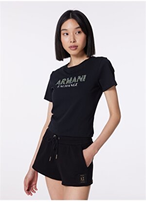 Armani Exchange Bisiklet Yaka Baskılı Siyah Kadın T-Shirt 3DYT13