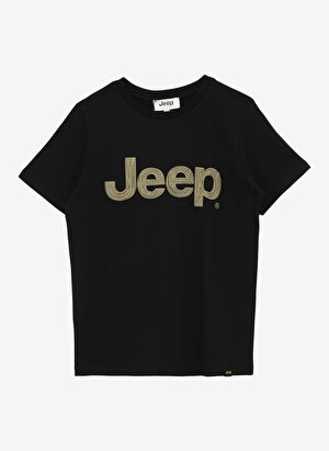 Jeep Siyah Erkek Çocuk Bisiklet Yaka Oversized Baskılı T-Shirt C4SB-TST4035