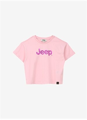Jeep Pembe Kız Çocuk Bisiklet Yaka Crop Top Baskılı T-Shirt C4SG-TST7029