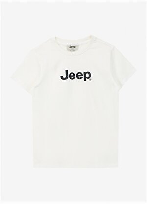 Jeep Ekru Erkek Çocuk Bisiklet Yaka Relaxed Baskılı T-Shirt J4SB-TSH1