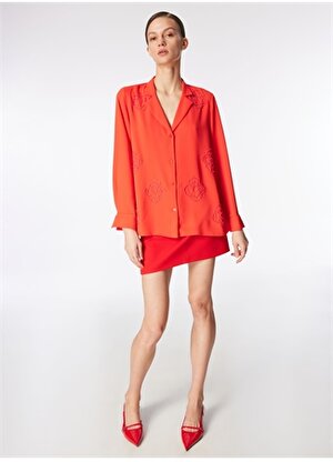 Faik Sönmez Slim Fit Ceket Yaka Kırmızı Kadın Gömlek U68404