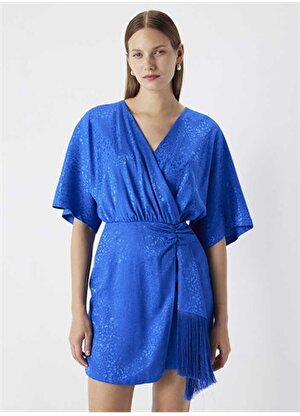 İpekyol Kruvaze Yaka Mavi Kısa Kadın Elbise IS1240002288089