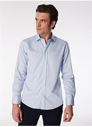 Network Slim Fit Gömlek Yaka Açık Mavi Erkek Gömlek 1090618