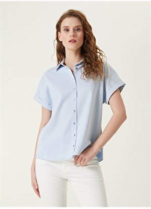 Network Regular Fit Gömlek Yaka Açık Mavi Kadın Gömlek 1091086