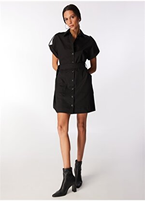 Network Gömlek Yaka Siyah Uzun Kadın Elbise 1091202