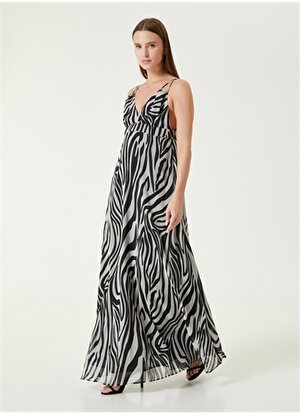 Network Klasik Yaka Siyah - Beyaz Uzun Kadın Elbise 1091241