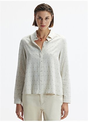 Yargıcı Rahat Gömlek Yaka Geometrik Desenli Ten Kadın Gömlek 24YKGM6015X