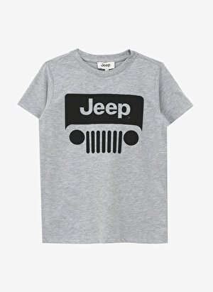 Jeep Gri Melanj Erkek Çocuk Bisiklet Yaka Relaxed Baskılı T-Shirt J4SB-TSH8
