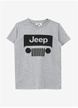 Jeep Gri Melanj Erkek Çocuk Bisiklet Yaka Relaxed Baskılı T-Shirt J4SB-TSH8