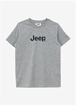 Jeep Gri Melanj Erkek Çocuk Bisiklet Yaka Relaxed Baskılı T-Shirt J4SB-TSH1