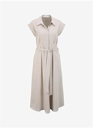 Mavi Gömlek Yaka Kırık Beyaz Standart Kadın Elbise M1310510-82949-DOKUMA MİDİ ELBİSE
