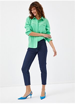 Faik Sönmez Normal Gömlek Yaka Açık Yeşil Kadın Gömlek U68262