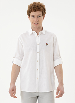 U.S. Polo Assn. Comfort Fit Düğmeli Yaka Beyaz Erkek Gömlek ENZO024Y