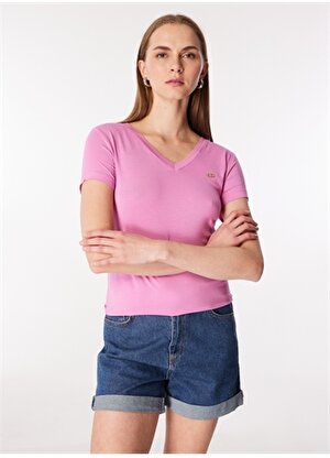 U.S. Polo Assn. V Yaka Eflatun Kadın T-Shirt CIYOSEL24