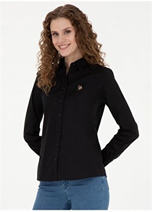 U.S. Polo Assn. Slim Fit Gömlek Yaka Siyah Kadın Gömlek CRISCOLOR024Y