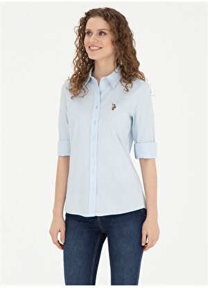 U.S. Polo Assn. Slim Fit Gömlek Yaka Açık Mavi Kadın Gömlek CRISCOLOR024Y