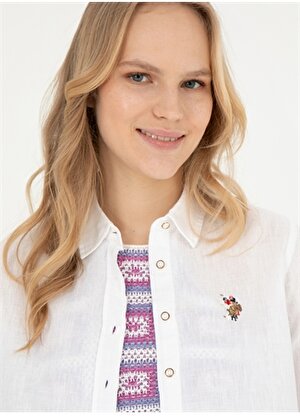 U.S. Polo Assn. Beyaz Kadın Keten Gömlek ELMY024Y    