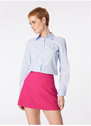 U.S. Polo Assn. Slim Fit Gömlek Yaka Açık Mavi Kadın Gömlek CRISY024Y