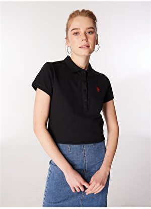 U.S. Polo Assn. Siyah Kadın Slim Fit Polo T-Shirt GTP-IY24