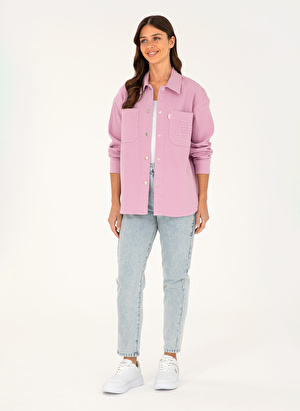 U.S. Polo Assn. Comfort Fit Gömlek Yaka Pudra Kadın Denim Gömlek PONKIE-PUDRA