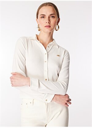 U.S. Polo Assn. Slim Fit Polo Yaka Ekru Kadın Gömlek POEY
