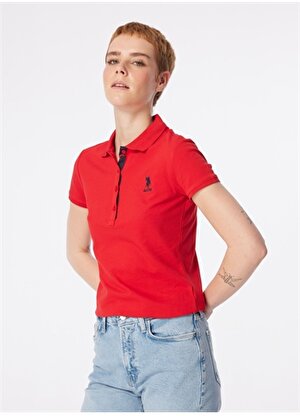 U.S. Polo Assn. Lacivert - Kırmızı Kadın Slim Fit Polo T-Shirt TP0124