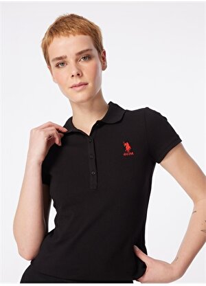 U.S. Polo Assn. Siyah Kadın Slim Fit Polo T-Shirt TP0124