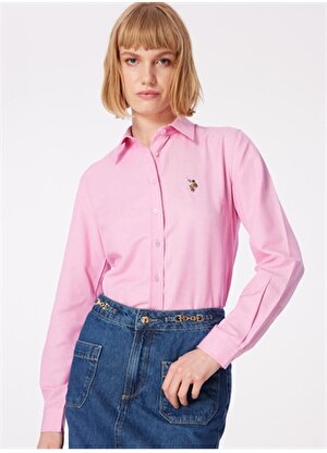 U.S. Polo Assn. Slim Fit Gömlek Yaka Pembe Kadın Gömlek WOXCOLOR024Y