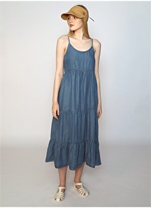 Lee Cooper Kare Yaka Düz Açık Mavi Uzun Kadın Elbise 242 LCF 144002 NICOLE CAMPARI BLUE