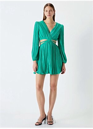 İpekyol V Yaka Yeşil Kısa Kadın Elbise IS1240002257070