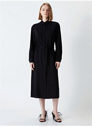 İpekyol Gömlek Yaka Siyah Midi Kadın Elbise IS1240002270001