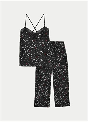 Marks & Spencer Düz Siyah - Beyaz Kadın Pijama Takımı 1436J