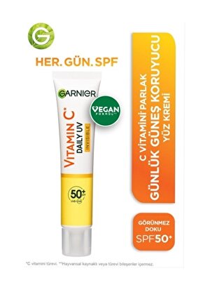 Garnier C Vitamini Parlak Günlük Güneş Koruyucu Fluid Yüz Kremi Görünmez Doku SPF50+ 40ml