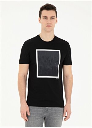 Pierre Cardin Bisiklet Yaka Baskılı Siyah Erkek T-Shirt LINEA