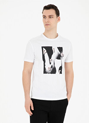 Pierre Cardin Bisiklet Yaka Baskılı Beyaz Erkek T-Shirt ARTE