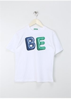 Benetton Beyaz - Çok Renkli Erkek T-Shirt 3I1XC10IU