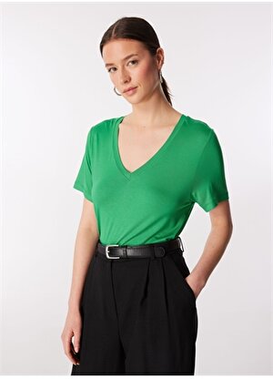 Faik Sönmez V Yaka Yeşil Kadın T-Shirt U68027
