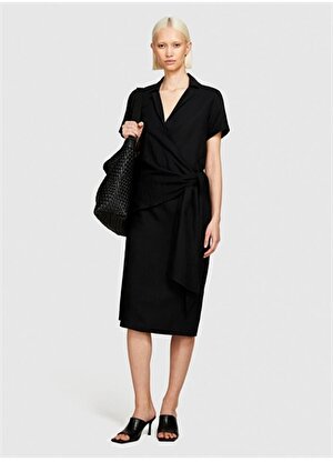 Sisley Gömlek Yaka Siyah Midi Kadın Elbise 40BRLV05L
