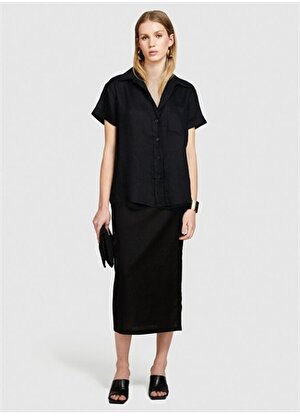 Sisley Geniş Fit Gömlek Yaka Siyah Kadın Gömlek 5BMLLQ042
