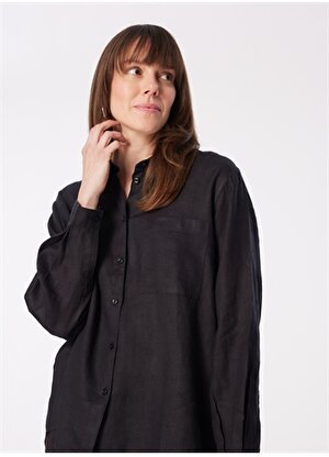 Sisley Geniş Fit Gömlek Yaka Siyah Kadın Gömlek 5BMLLQ06S
