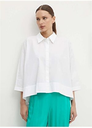 Sisley Geniş Fit Gömlek Yaka Beyaz Kadın Gömlek 5WMELQ06N