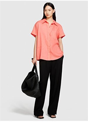 Sisley Geniş Fit Gömlek Yaka Mercan Kadın Gömlek 5BMLLQ042