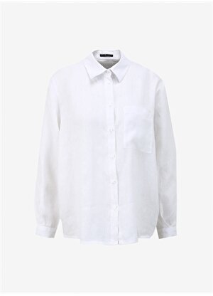 Sisley Geniş Fit Gömlek Yaka Beyaz Kadın Gömlek 5BMLLQ06S